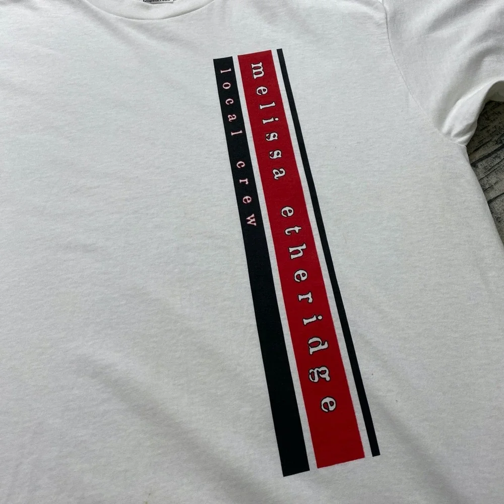 Melissa Etheridge Mens XL Local Crew Concert T-Shirt Singer Band Tour White Vtg